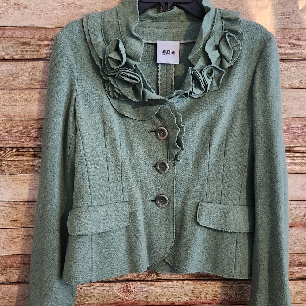 Moschino Sage Green Ruffled Blazer